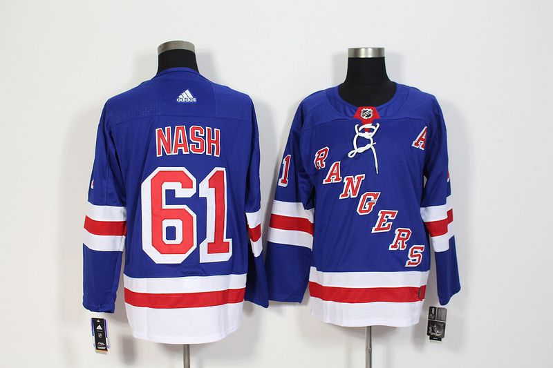 Men New York Rangers 61 Nash Blue Hockey Stitched Adidas NHL Jerseys